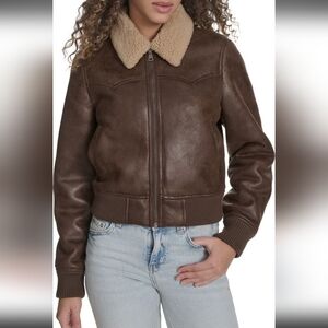 Levi's Faux Shearling Trim Faux Leather Western Bomber Jacket